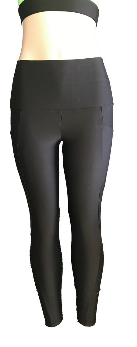 High Waist, Italian Black, Panelled Leggings / Yoga Pants (with a pocket)