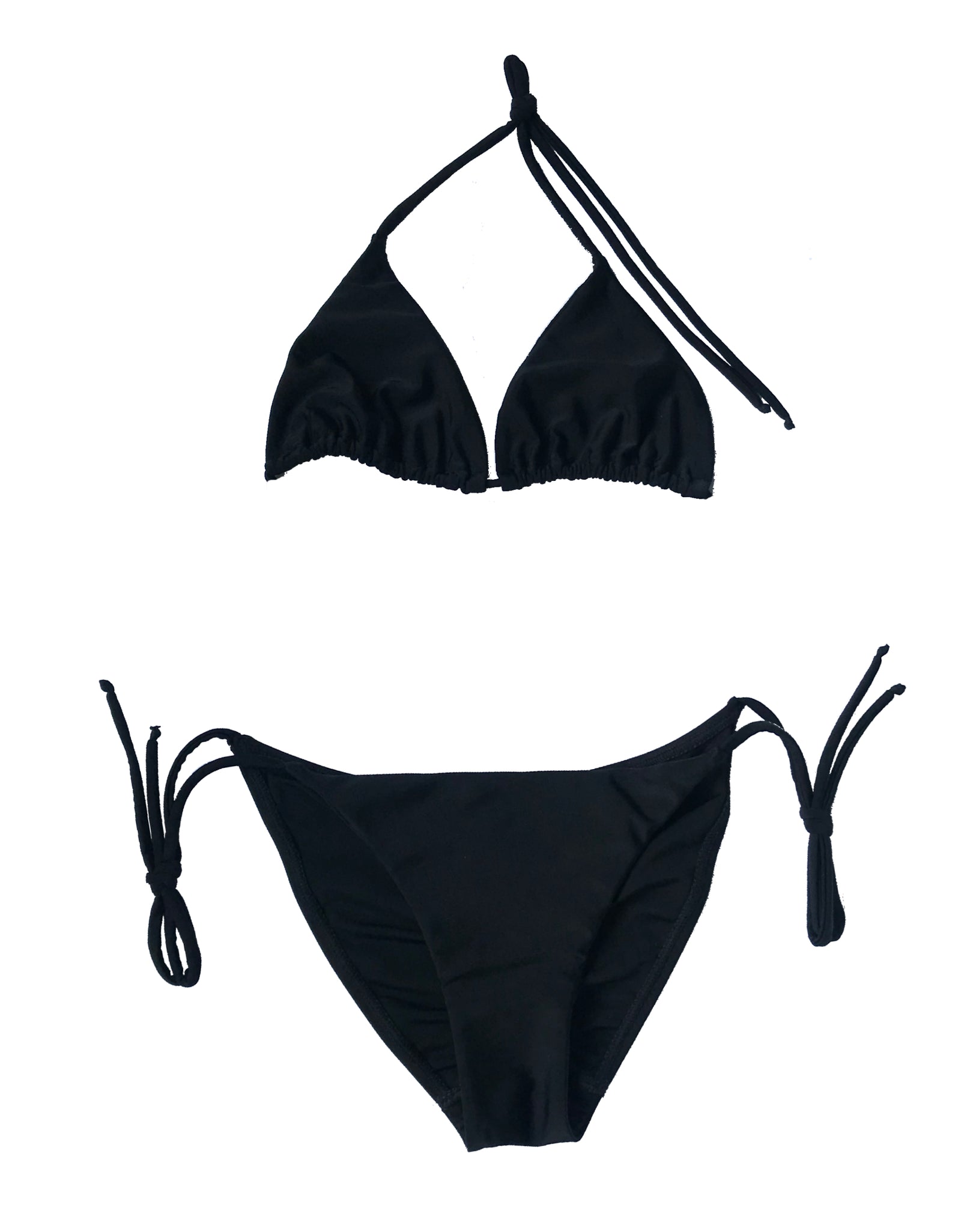 LLYLA Black String Bikini Set - Halterneck triangle bra with ruched back briefs