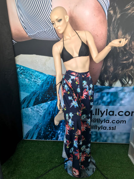 Wrap-Around Beach Pants - Floral on White