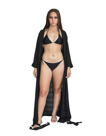 LLYLA Black String Bikini Set - Halterneck triangle bra with ruched back briefs